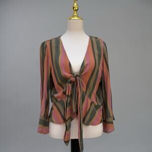 American Eagle Striped Tie Front Boho Shrug Top Long Flutter Bell Sleeve Size‎ M